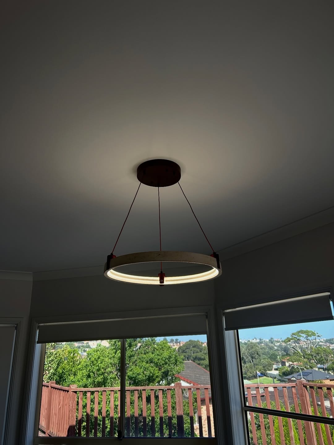 Designer red-cable pendant install